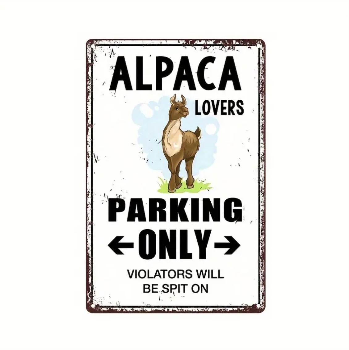 Kovová cedule Alpaca Parking Only